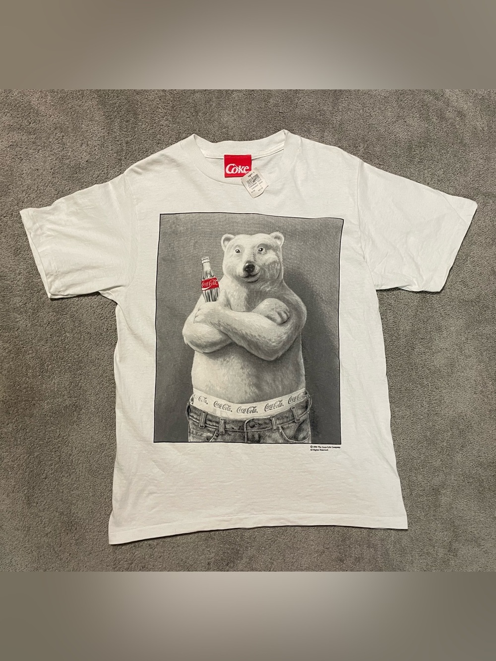 Vintage 90s Coca Cola Polar Bear T Shirt Mens L USA Made NOS Single Stitch Coke